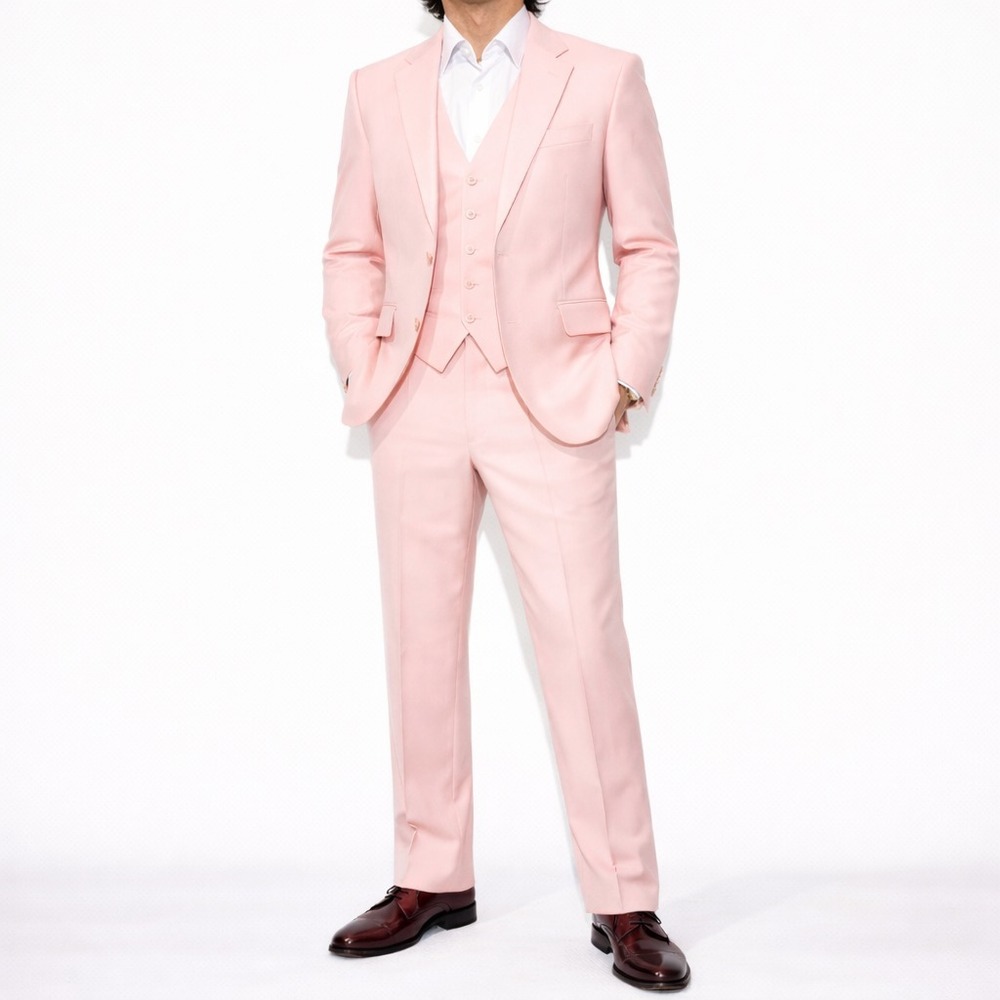 Mens 3 Piece Suit Pink 60R Blazer Vest Pants Set for Wedding Prom Alain Dupetit